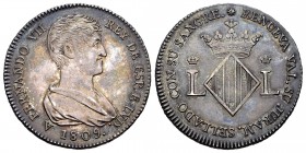 Ferdinand VII (1808-1833). Medalla de proclamación. 1809. Valencia. (Cal 2008-1057). Ag. 7,06 g. Flan of 2 reales. Gorgeous example with old cabinet t...