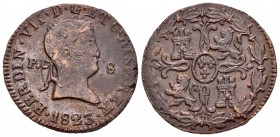 Ferdinand VII (1808-1833). 8 maravedís. 1823. Pamplona. (Cal 2008-1633). Ae. 10,83 g. Extraordinary specimen for this type. Rare in this condition. Al...