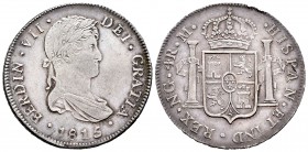 Ferdinand VII (1808-1833). 4 reales. 1815/4. Guatemala. M. (Cal 2008-728 variante). Ag. 13,35 g. Overdate. Tone. Minor nicks. Scarce. Almost XF/XF. Es...