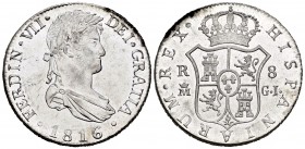 Ferdinand VII (1808-1833). 8 reales. 1816. Madrid. GJ. (Cal 2008-505). Ag. 26,92 g. Minor hairlines on the field. Magnificent example with plenty of o...