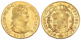 Ferdinand VII (1808-1833). 2 escudos. 1812. Madrid. IJ. (Cal 2008-204). Au. 6,77 g. First bust. Faint hairlines. It remains some luster. Very rare, ev...