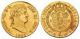 Ferdinand VII (1808-1833). 2 escudos. 1828. Madrid. AJ. (Cal 2008-225). Au. 6,76 g. Rare, even more in this grade. XF. Est...1200,00.
