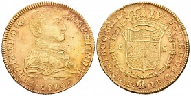 Ferdinand VII (1808-1833). 8 escudos. 1810. Lima. JP. (Cal 2008-14). (Cal onza-1212). Au. 26,84 g. Imaginary uniformed bust. Without dot between ET an...