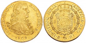 Ferdinand VII (1808-1833). 8 escudos. 1809. México. HJ. (Cal 2008-44). (Cal onza-1253). Au. 26,85 g. Imaginary bust. It remains some luster. Dot betwe...