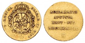 Elizabeth II (1833-1868). Medalla de proclamación. 1833. Madrid. (Cal 2008-118). (H-24). Anv.: Escudo. Ley.: ELISAB ·II · HISP · ET · IND · REGINA. Re...