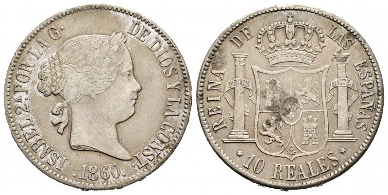 Elizabeth II (1833-1868). 10 reaes. 1860. Barcelona. (Cal 2008-212). Ag. 12,93 g...