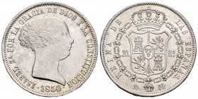 Elizabeth II (1833-1868). 20 reales. 1850. Madrid. CL. (Cal 2008-170). Ag. 26,01 g. Superficial oxidations on obverse, otherwise good example with som...