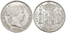 Elizabeth II (1833-1868). 20 reales. 1856. Madrid. (Cal 2008-178). Ag. 25,98 g. It remains some luster. AU/Almost UNC. Est...420,00.