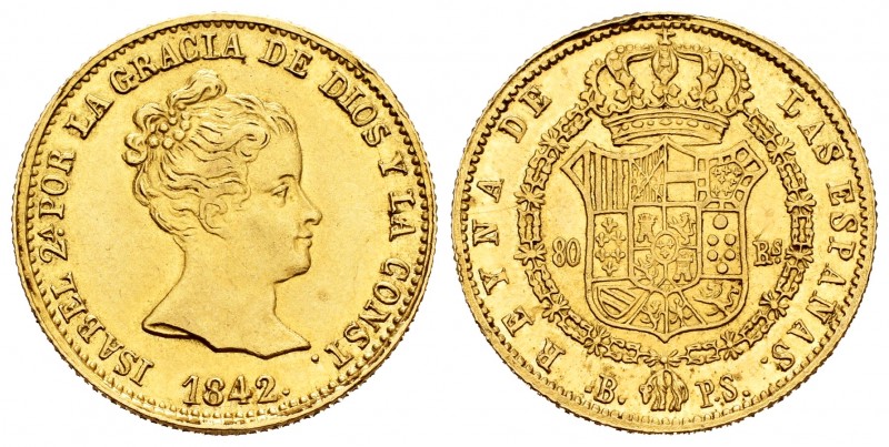 Elizabeth II (1833-1868). 80 reales. 1842. Barcelona. PS. (Cal 2008-59). (Cal 20...