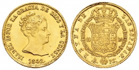 Elizabeth II (1833-1868). 80 reales. 1842. Barcelona. PS. (Cal 2008-59). (Cal 2019). Au. 6,44 g. Attractive specimen with some luster remaining. Only ...