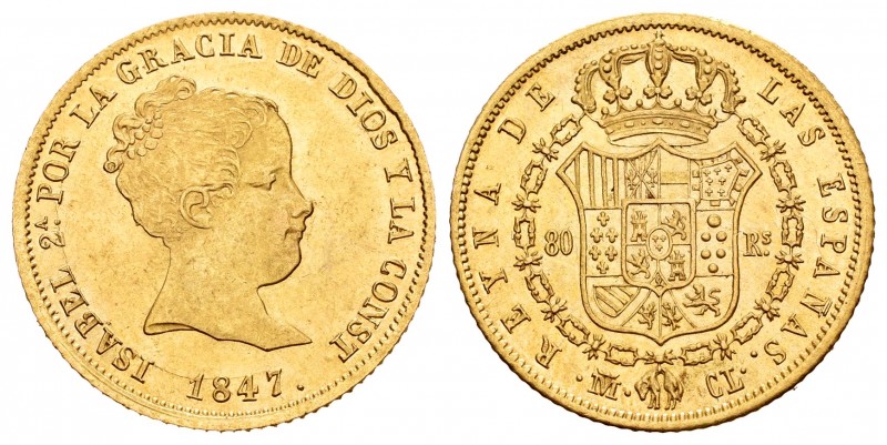Elizabeth II (1833-1868). 80 reales. 1847. Madrid. CL. (Cal 2008-80). Au. 6,76 g...