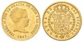 Elizabeth II (1833-1868). 80 reales. 1847. Madrid. CL. (Cal 2008-80). Au. 6,76 g. Attractive piece. Rare, even more in this condition. AU. Est...500,0...