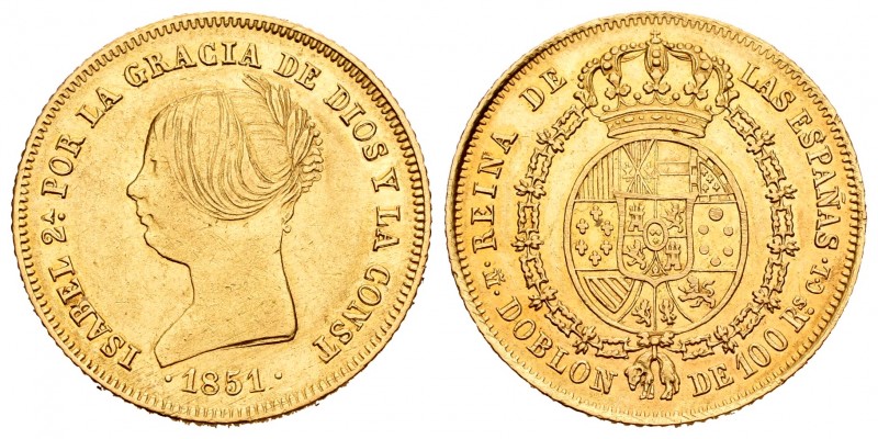 Elizabeth II (1833-1868). Doblón de 100 reales. 1851. Madrid. CL. (Cal 2008-4). ...