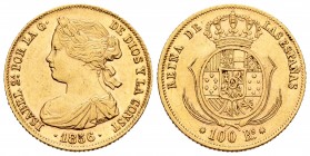 Elizabeth II (1833-1868). 100 reales. 1856. Barcelona. (Cal 2008-9). Au. 8,40 g. Very rare. XF. Est...800,00.