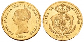 Elizabeth II (1833-1868). 100 reales. 1854. Madrid. (Cal 2008-18). Au. 8,36 g. Faint hairlines on obverse. Original luster. AU/Almost UNC. Est...400,0...