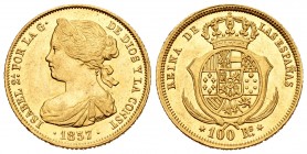 Elizabeth II (1833-1868). 100 reales. 1857. Madrid. (Cal 2008-22). Au. 8,33 g. Rare. AU. Est...600,00.