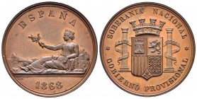 Centenary of the Peseta (1868-1931). Provisional Government (1868-1871). Medalla en bronce. 1868. (Vq-14374). Ae. 24,73 g. Bronze medal that served as...