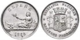 Centenary of the Peseta (1868-1931). Provisional Government (1868-1871). Medalla en plata. 1868. (Cal 2008-página 806). (Vq-14374). Ag. 24,49 g. Silve...