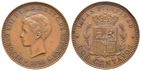 Centenary of the Peseta (1868-1931). Alfonso XIII (1886-1931). 2 centavos. 1894. Madrid. (Kr. Deluxe ANA Centennial Edition Pn10). (Cal 2008-página 84...