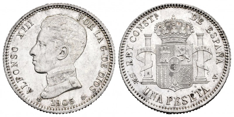 Centenary of the Peseta (1868-1931). Alfonso XIII (1886-1931). 1 peseta. 1905*19...