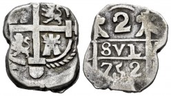 Argentina. 2 reales. 752 (1820-21). Tucumán. (Km-1). Ag. 4,14 g. 2 reales “Imitation cob”, date “752” (struck 1820-1821). Very scarce. VF. Est...300,0...