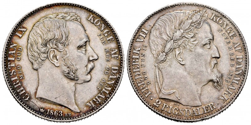 Denmark. Christian IX. 2 rigsdaler. 1863. Copenhague. (Km-770). (Dav-78). Ag. 28...
