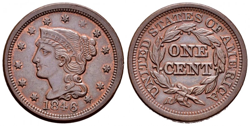 United States. 1 cent. 1846. (Km-67). Ae. 10,97 g. Braided Hair. Minor hairline ...