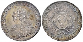 France. Louis XV. Ecu aux Lauriers. 1727. Bordeaux. K. (Km-486.11). (Dav-1330). Anv.: LUD · XV. D · G· FR · ET NAV · REX. Busto del monarca a izquierd...