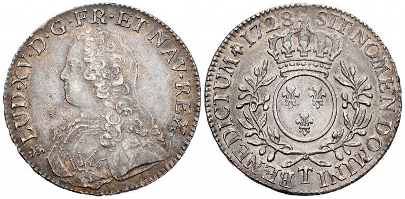 France. Louis XV. Ecu. 1728. Nantes. T. (Km-486.20). (Gad-321). (Dav-1330). Ag. ...