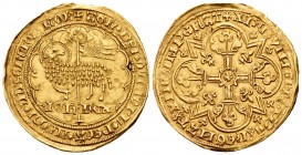 France. Jean II le Bon. Mouton d'or. (1350-1364). (Duplessy-291). (Fried-280). Anv.: AGN DEI QVI TOLL PECA MVDI MISERERE NOB. Cordero a izquierda dent...