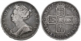 United Kingdom. Anna. 1/2 corona. 1703. VIGO. (Km-518.2). Ag. 14,79 g. Struck with Spanish silver seized at Vigo bay. Minor nick on edge. Very rare. A...