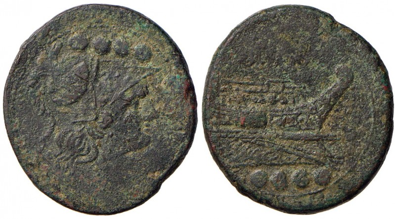 Anonime - Triens (215-212 a.C.) Testa di Minerva a d. - R/ Prua a d., sopra, ROM...