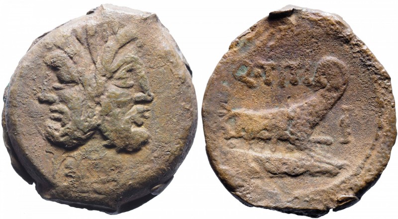Titia – Asse (90 a.C.) Testa di Giano - R/ Prua a d., in alto – Cr. 341/4d AE (g...