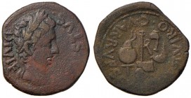 Augusto (27 a.C.-14 d.C.) Asse (Caesaraugusta in Hispania) Testa laureata a d. – R/ Strumenti sacrificali – Ripolles 167 AE (g 12,88) Poroso
MB