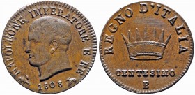 BOLOGNA Napoleone (1805-1814) Centesimo 1808 – Gig. 234 CU (g 2,08) 
SPL