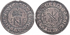 CATTARO Assedio inglese (1813) 5 Franchi – Pag. 292 AG (g 29,6) RRR Sigillato SPL da Gianfranco Erpini
SPL
