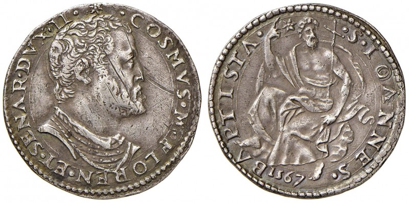 FIRENZE Cosimo I (1537-1574) Testone 1567 – MIR 151/1 AG (g 9,00) Graffi al D/ ...
