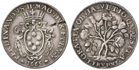 LIVORNO Ferdinando II (1621-1670) Quarto di pezza 1665 – MIR 63 (indicato R/3) AG (g 6,43) RRR Screpolatura al D/ ma bell’esemplare per il tipo di mon...