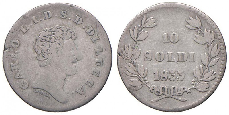 LUCCA Carlo Ludovico (1824-1847) 10 Soldi 1833 – Gig. 5 AG (g 2,27)
MB