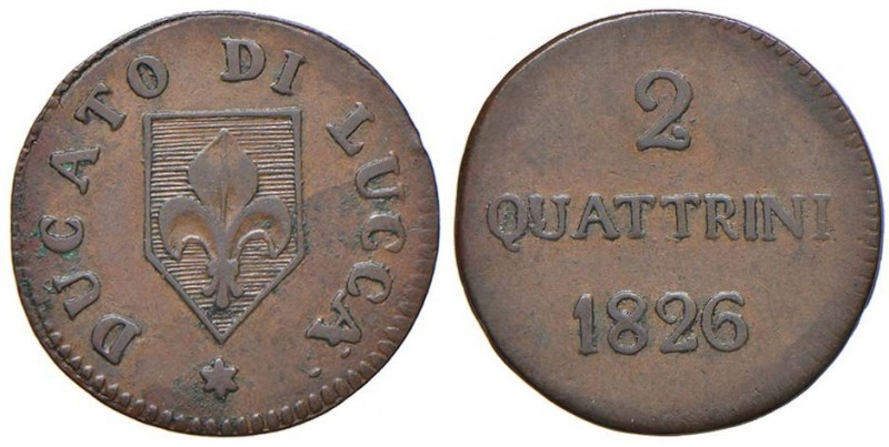 LUCCA Carlo Ludovico (1824-1847) 2 Quattrini 1826 – Gig. 15 CU (g 1,72)
SPL