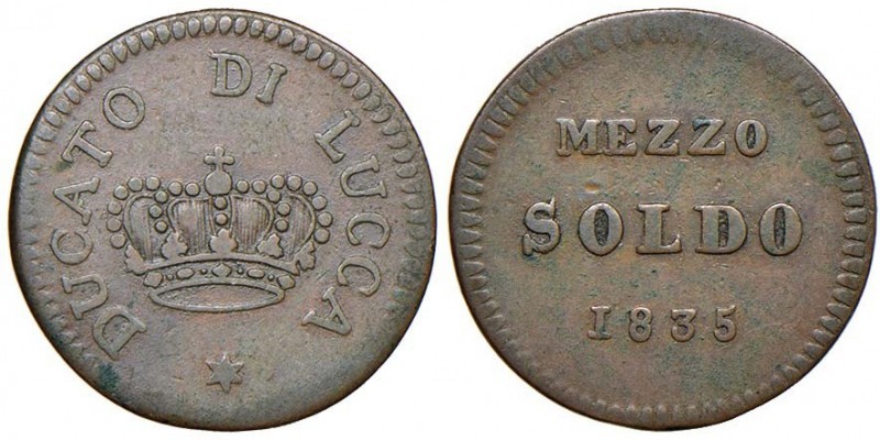 LUCCA Carlo Ludovico (1824-1847) Mezzo soldo 1835 – Gig. 16 CU (g 1,83)
BB