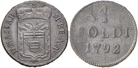MASSA DI LUNIGIANA Maria Beatrice d’Este (1790-1796) 4 Soldi 1792 – MIR 329 MI (g 1,11) RR
SPL