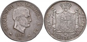 MILANO Napoleone (1805-1814) 5 Lire 1807 – Gig. 94 AG (g 25,00) Minimi graffietti al D/, bella patina
BB+