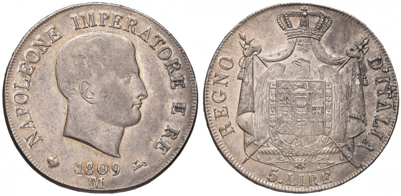MILANO Napoleone (1805-1814) 5 Lire 1809 bordo in rilievo, puntali aguzzi – Gig....