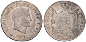 MILANO Napoleone (1805-1814) 5 Lire 1809 bordo in rilievo, puntali aguzzi – Gig. 96 AG (g 24,99) 
SPL/SPL+