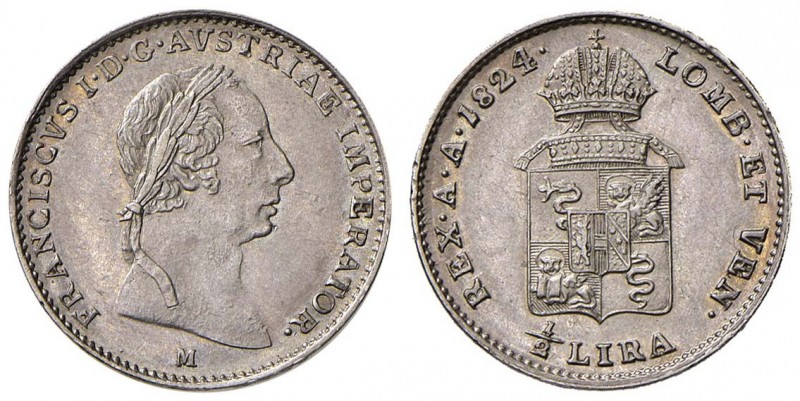 MILANO Francesco I (1815-1835) Mezza lira 1824 – Pag. 152 AG (g 2,17) RR
qFDC