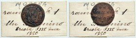MODENA Ercole III (1780-1796) Bolognino 1783 – MIR 862/1 CU (g 2,79) Con cartellino di vecchia raccolta 
BB