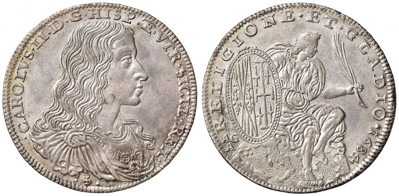 NAPOLI Carlo II (1674-1700) Mezzo ducato 1684 – MIR 295/1 AG (g 14,00)
SPL