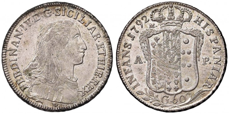 NAPOLI Ferdinando IV (1759-1816) Mezza piastra 1792 – Gig. 85 AG (g 13,65) Una m...