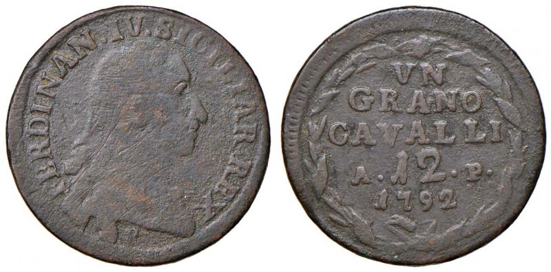 NAPOLI Ferdinando IV (1759-1798) Grana da 12 Cavalli 1792 – Magliocca 317 CU (g ...